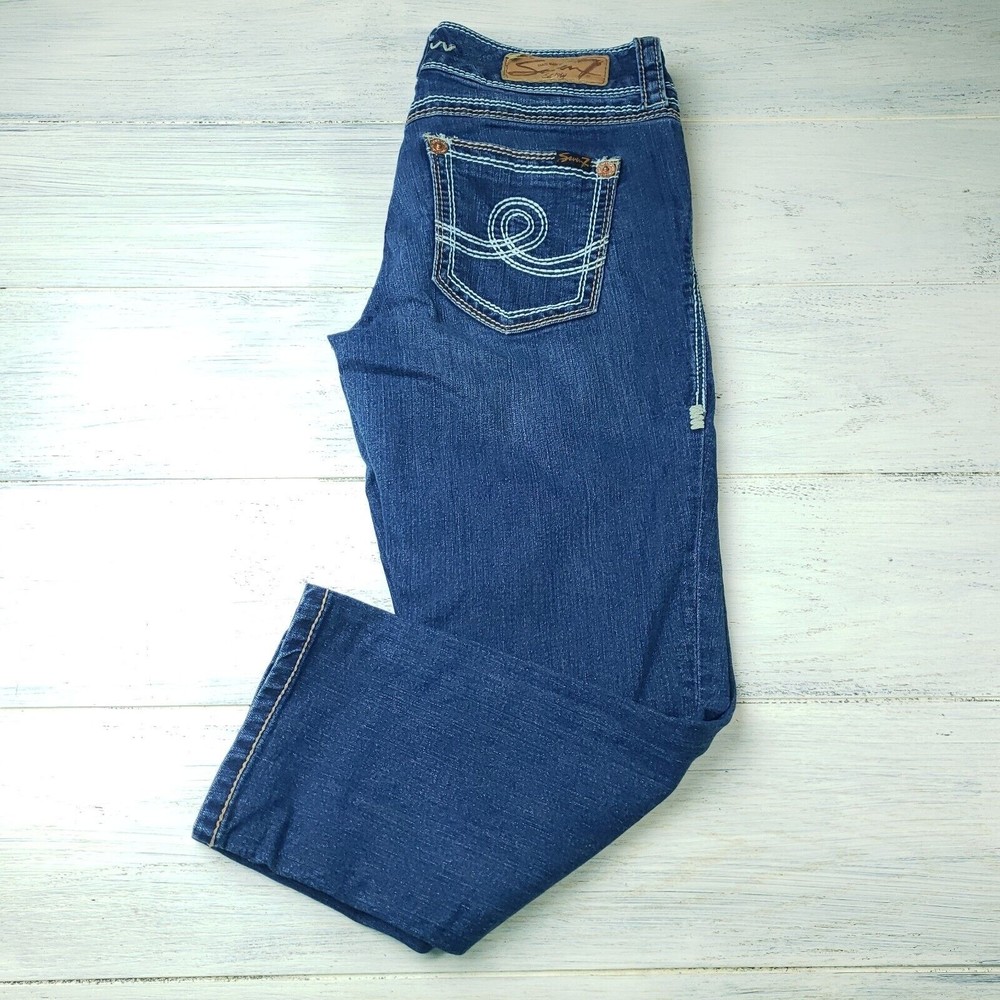 Seven 7 Womens Cropped Stretch Jeans Sz 6 Medium Wash Blue Denim